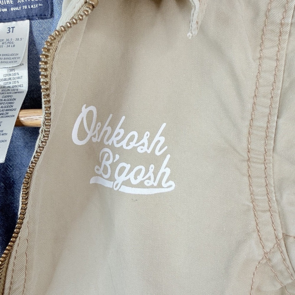 VTG OSHKOSH BGOSH Kids Bomber Jacket Khaki 100% COTTON Lining 100% NYLON SZ-3T - Picture 10 of 16
